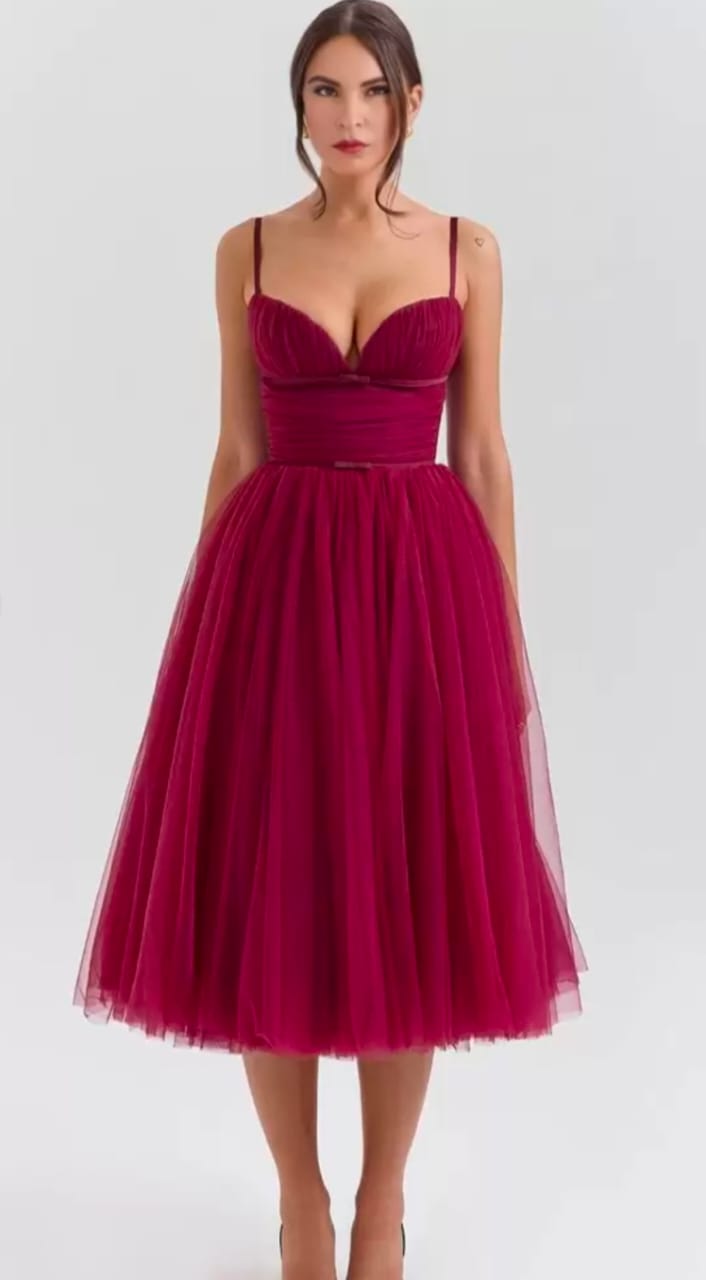 Wine Mesh Midi Dress