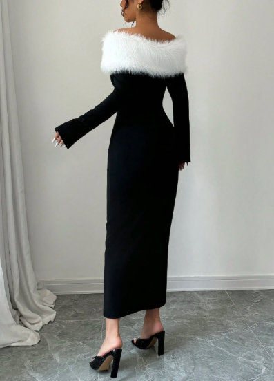 Clog White Black Long Dress