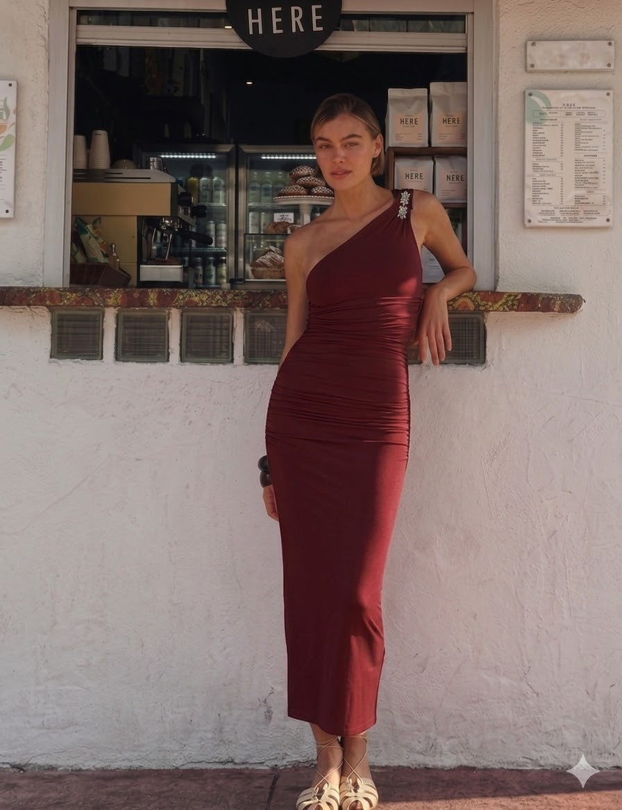 Carmine One Shoulder Dress