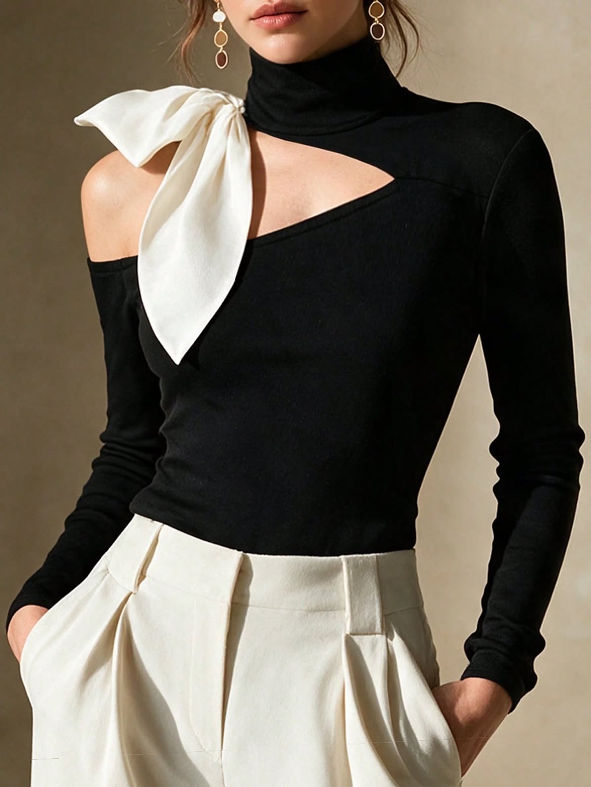 Black Cutout Mock-Neck Bodysuit