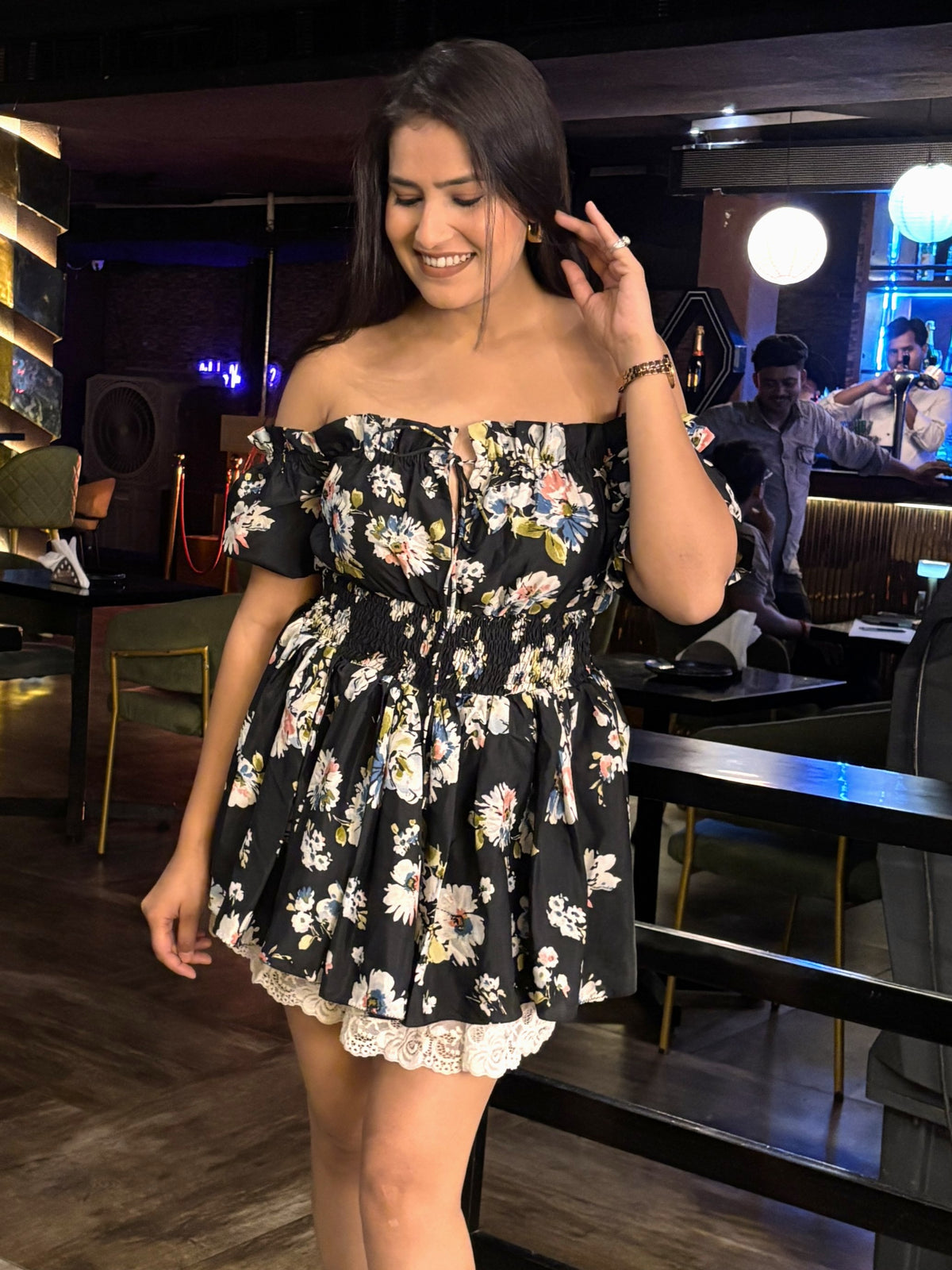 Amaira Black Floral Short Dress
