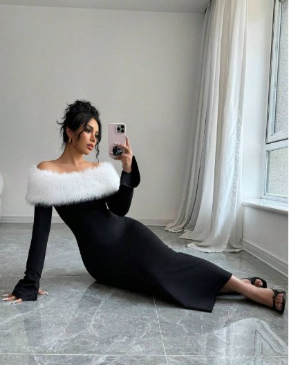 Clog White Black Long Dress
