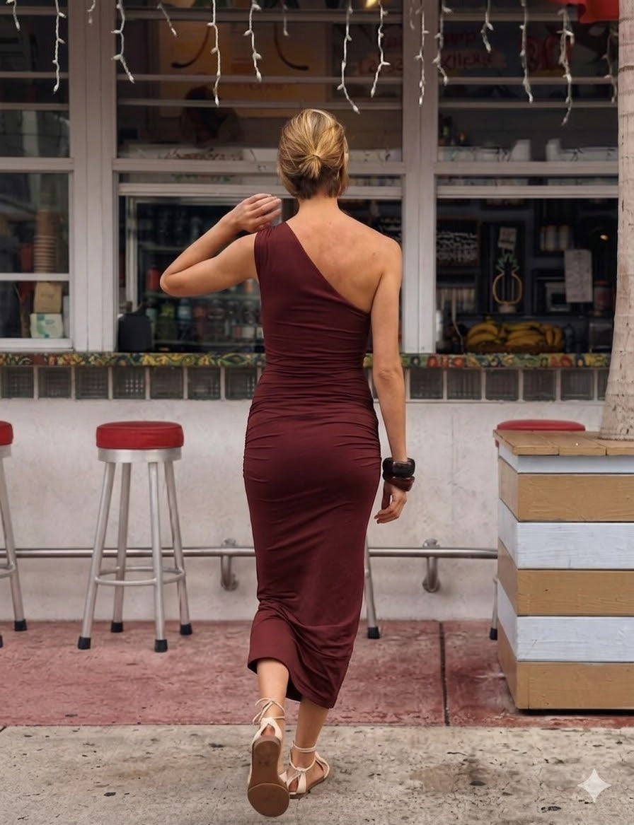 Carmine One Shoulder Dress