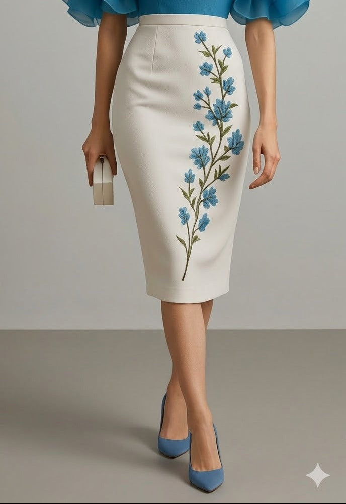 White Lycra Printed Skirt